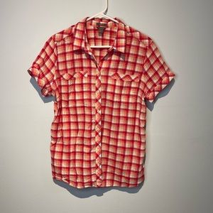 Eddie Bauer Womens Classic Fit Button Up Blouse Shirt Plaid Large EUC R